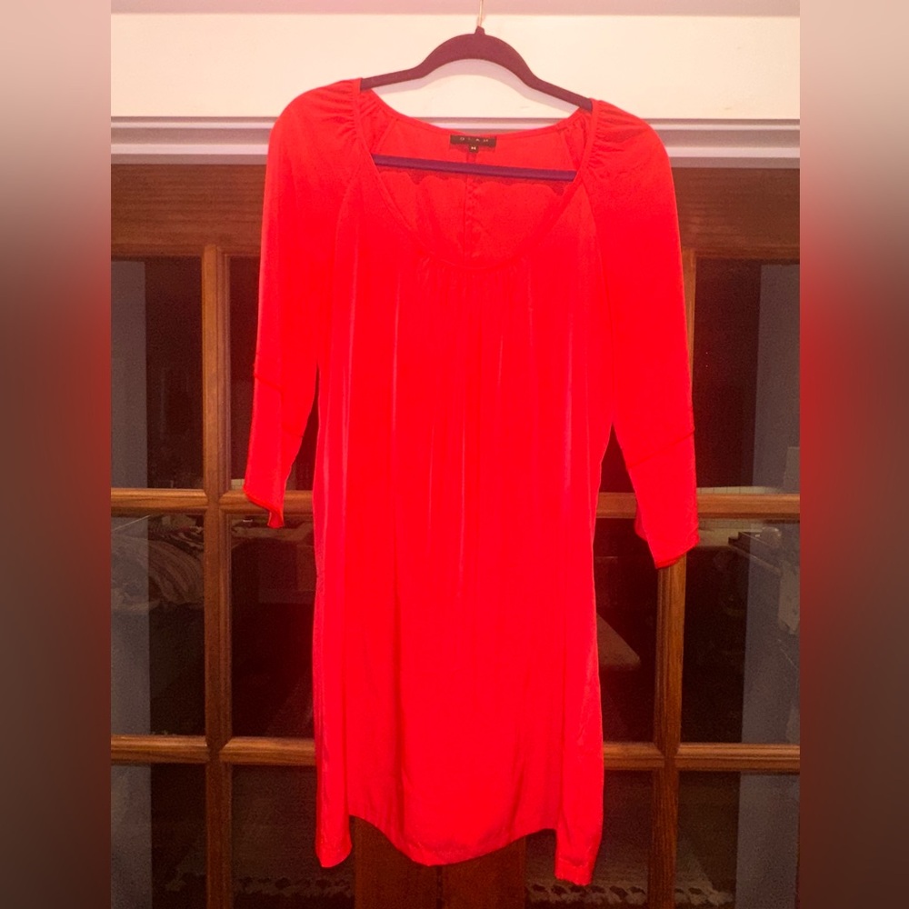 Glam Bright Red Dress Flare 3/4 Length Sleeve Size Medium - Picture 2 of 9